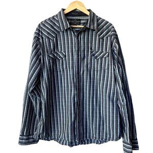Cody James Men's Sz2XL Western Blue Striped Pearl Snap Button Down Cowboy Rockab